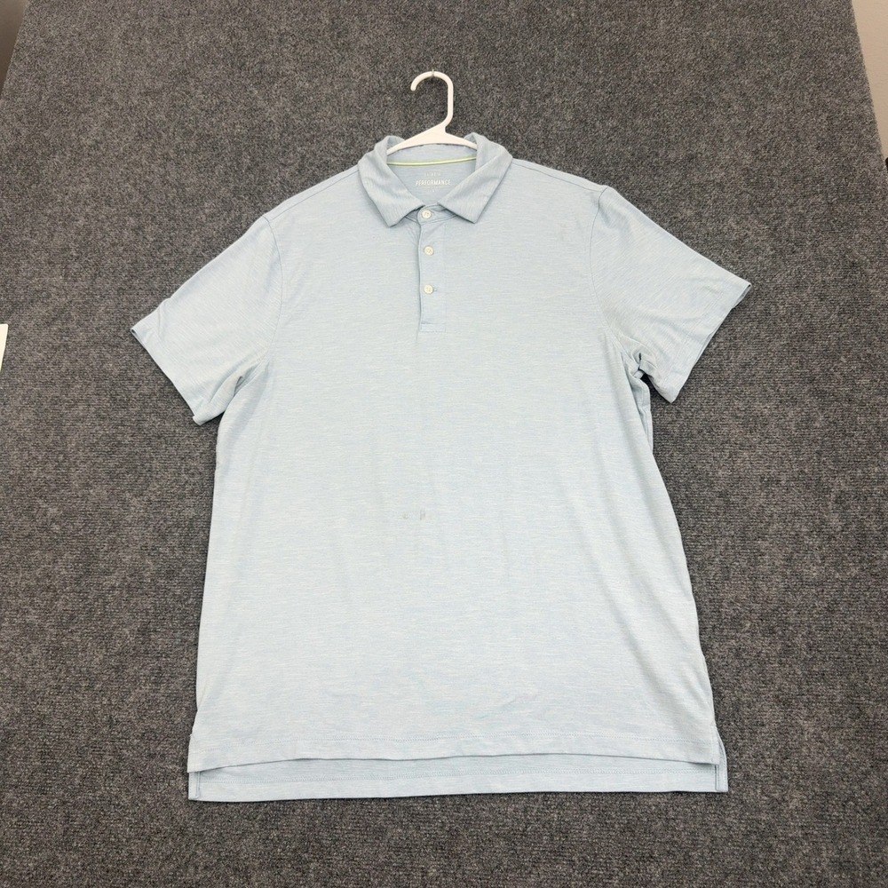 J Crew Polo Shirt Mens L Blue Polyester Performance Short Sleeve Casual Sporty